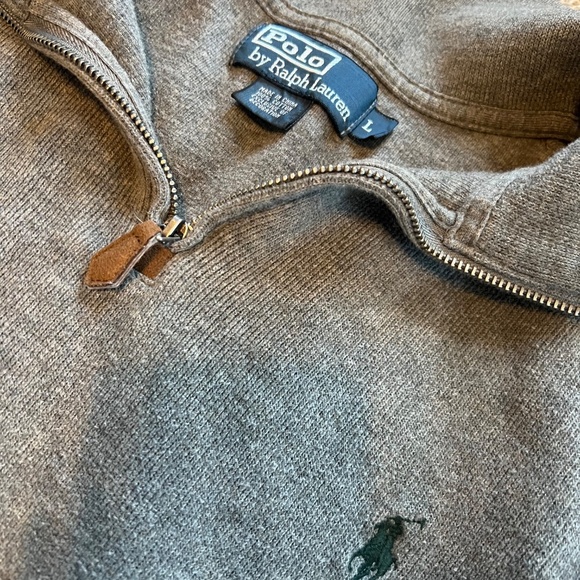 Polo Ralph Lauren Sweater Men L Gray Quarter 1/4 Zip Horse Logo Pullover Top - Picture 2 of 4